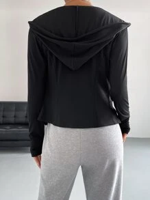 Muchica Zip Up Drawstring Hooded Jacket - Black - View 3