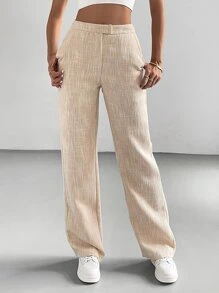 Muchica Quần ống đứng cạp cao thời trang nữ - Màu be - Xem 5