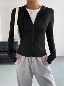 Muchica Zip Up Drawstring Hooded Jacket - Black - View 6