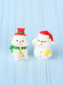 Christmas 2pcs Snowman Design Car Ornament - Multicolor - View 2