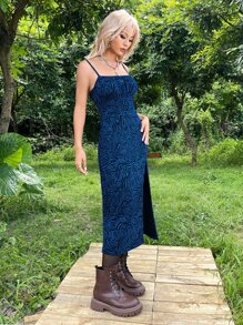 ROMWE PUNK Allover Print Split Thigh Cami Dress - Multicolor - View 4