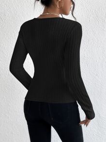 SHEIN Essnce Square Neck Ribbed Knit Tee - Black - View 2