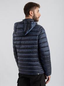 Men Zip Up Hooded Padded Coat - Navy Blue - View 2