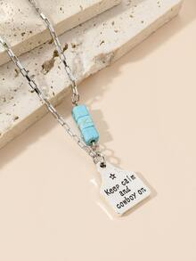 Slogan Graphic Geometric Pendant Necklace - Antique Silver - View 2