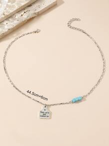 Slogan Graphic Geometric Pendant Necklace - Antique Silver - View 3