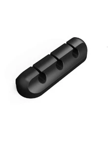 1pc Plain Silicone Data Cable Storage Rack - Black - View 4