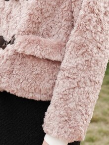 Abrigo de peluche con trenca de cuello alto - Rosa vieja - Ver 5