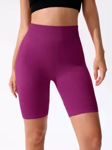 Seamluxe SHEIN Sport Rib-Knit Tummy Control Sports Biker Shorts Spandex Shorts Stretchy Shorts For Chinese New Year