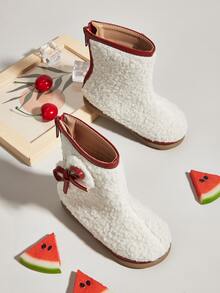 Girls Bow Decor Fluffy Snow Boots - White - View 1