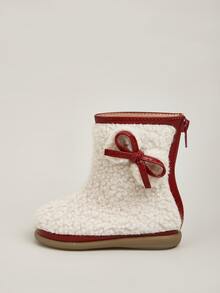 Girls Bow Decor Fluffy Snow Boots - White - View 3