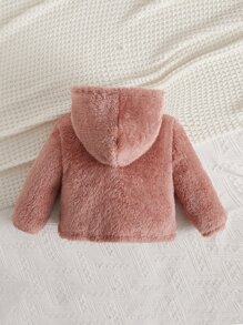 SHEIN Baby Solid Teddy Hoodie - Dusty Pink - View 2