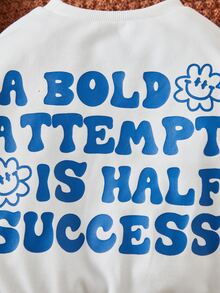 SHEIN Baby Girl Floral & Slogan Graphic Sweatshirt - White - View 3