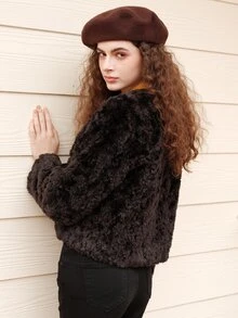 Abrigo con diseño de solapa de peluche - Negro - Ver 2