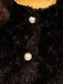 Abrigo con diseño de solapa de peluche - Negro - Ver 4