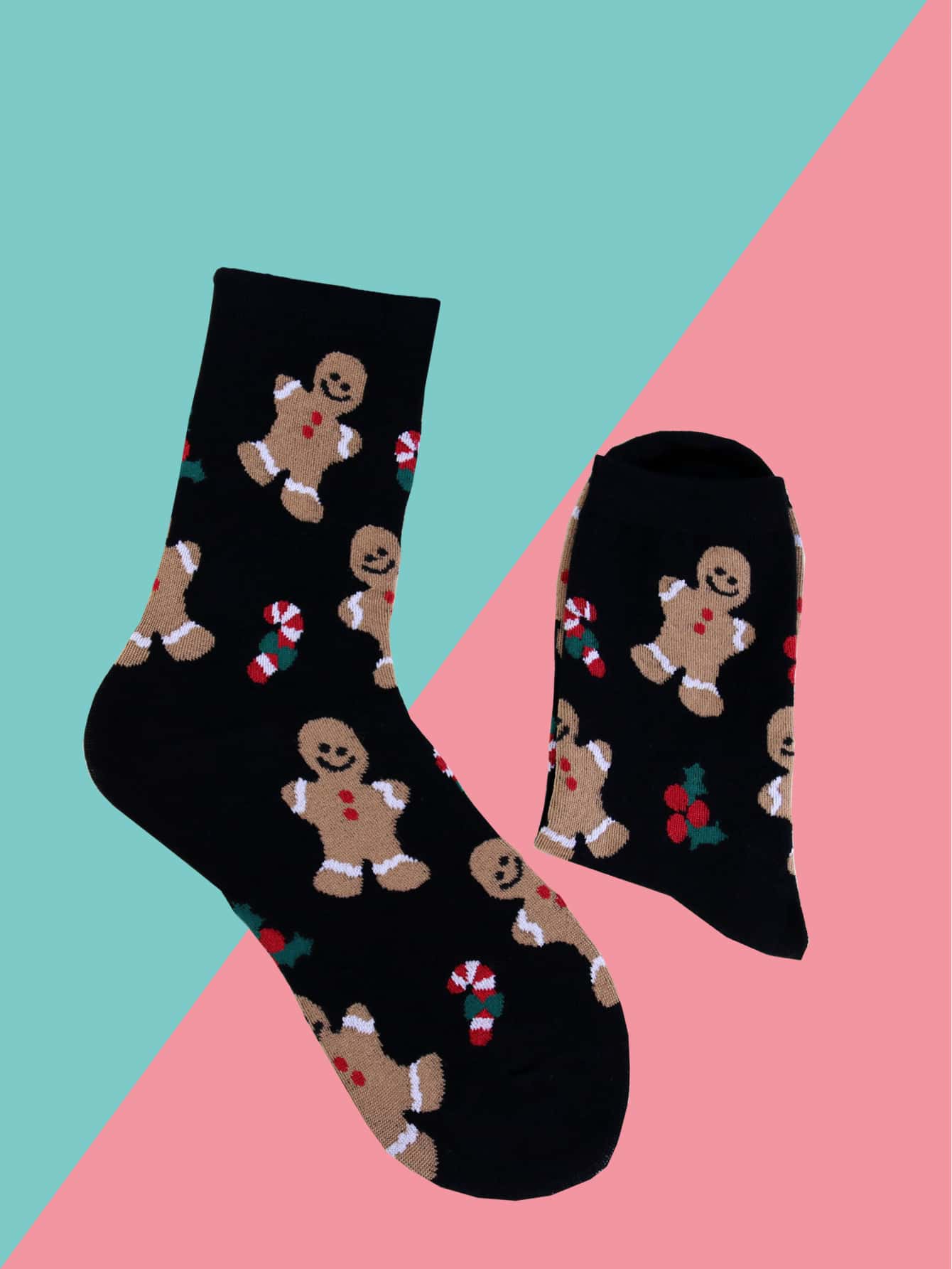 Hombres Calcetines de tripulación Navidad hombre de pan de jengibre con estampado - Multicolor - Ver 1