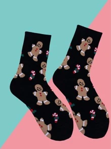 Hombres Calcetines de tripulación Navidad hombre de pan de jengibre con estampado - Multicolor - Ver 2