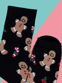 Hombres Calcetines de tripulación Navidad hombre de pan de jengibre con estampado - Multicolor - Ver 3