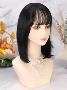 Short Straight Synthetic Hair Topper - Black - View 1