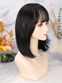 Short Straight Synthetic Hair Topper - Black - View 5