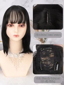 Short Straight Synthetic Hair Topper - Black - View 6
