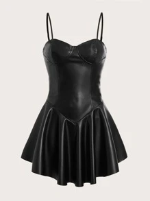 SHEIN ICON Plus PU Leather Cami Dress - Black - View 1