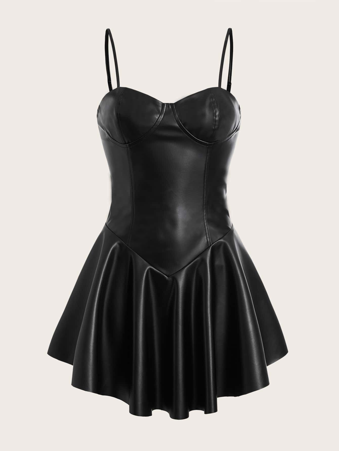 SHEIN ICON Plus PU Leather Cami Dress - Black - View 1