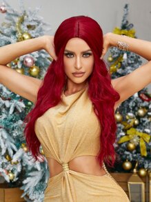 Christmas Long Curly Synthetic Wig - Red - View 5