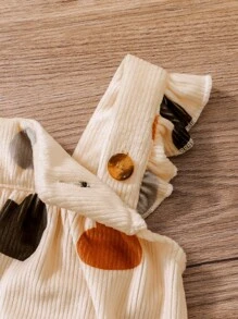 Vestido De Bebé Para Niña Con Estampado De Corazones Y Detalles De Volantes En El Dobladillo - Beis - Ver 6