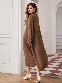 Modelyn Mock Neck Sleeveless Jumper Dress & Cardigan - Coffee Brown - View 2