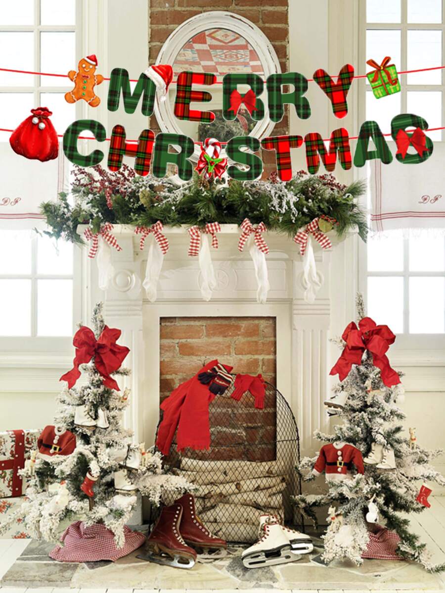 2pcs Christmas Gingerbread Man & Slogan Graphic Pull Flag - Multicolor - View 1