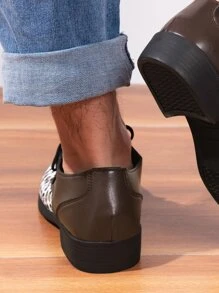 Men Leopard Print Lace-up Front Oxford Shoes - Coffee Brown - View 3