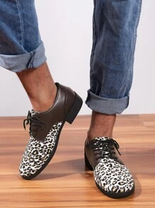 Men Leopard Print Lace-up Front Oxford Shoes - Coffee Brown - View 4