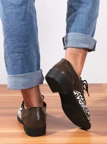 Men Leopard Print Lace-up Front Oxford Shoes - Coffee Brown - View 6