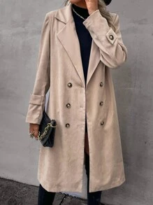 Double Breasted Belted Trench Coat - Khaki - View 5