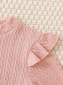 SHEIN Niñas Vestido en contraste con estrella de malla ribete con fruncido - Rosa - Ver 5