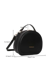 迷你字母圖案頂部單條提帶圓形包 - 黑色 - 查看 5