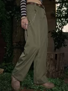 ROMWE Fairycore Skull Print Cargo Pants - Army Green - View 7