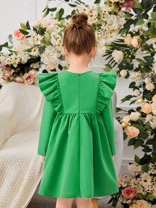 SHEIN Toddler Girls Ruffle Trim Smock Dress - Green - View 2