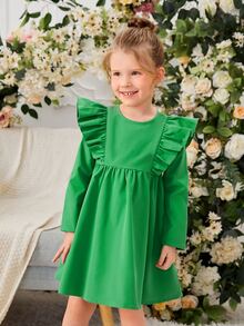 SHEIN Toddler Girls Ruffle Trim Smock Dress - Green - View 4