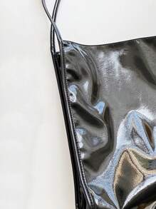Minimalist Artificial Patent Leather Shoulder Bag - Black - View 5