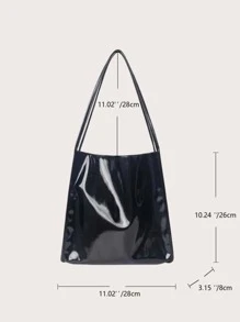 Minimalist Artificial Patent Leather Shoulder Bag - Black - View 8