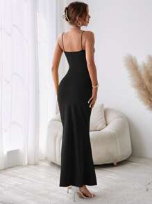 SHEIN BAE Vestido de tirantes unicolor bajo sirena - Negro - Ver 2