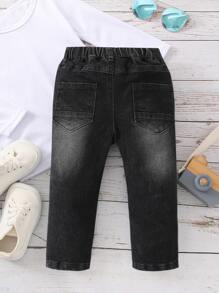 男嬰破洞抽鬚錐形牛仔褲 - 黑色 - 查看 2