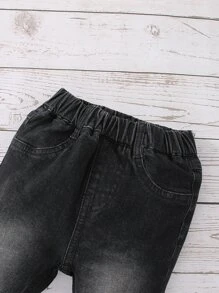 男嬰破洞抽鬚錐形牛仔褲 - 黑色 - 查看 3