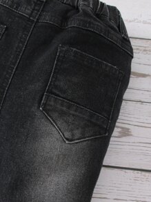 男嬰破洞抽鬚錐形牛仔褲 - 黑色 - 查看 5