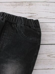 男嬰破洞抽鬚錐形牛仔褲 - 黑色 - 查看 6