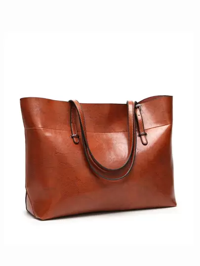European And American Style Large Capacity Oil Leather Tote Bag With Casual And Simple Design, Perfect Gift For . Suitable For Office Lady, College Student And White Collar Worker, Office Bag & Business Casual Bag For Women, Perfect For Office, Business And Work, Work Bag Women, Ideal For Everyday Elegance & Special Occasions, Bag For Women Elegant
