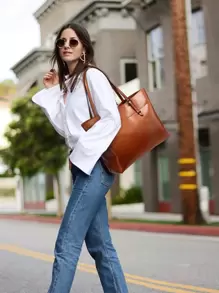 European And American Style Large Capacity Oil Leather Tote Bag With Casual And Simple Design, Perfect Gift For . Suitable For Office Lady, College Student And White Collar Worker, Office Bag & Business Casual Bag For Women, Perfect For Office, Business And Work, Work Bag Women, Ideal For Everyday Elegance & Special Occasions, Bag For Women Elegant