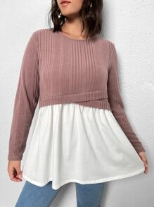 SHEIN Clasi taglie forti Maglietta contorto con volant color block - Multicolore - Visualizzare 1