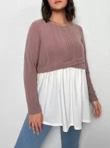 SHEIN Clasi taglie forti Maglietta contorto con volant color block - Multicolore - Visualizzare 5